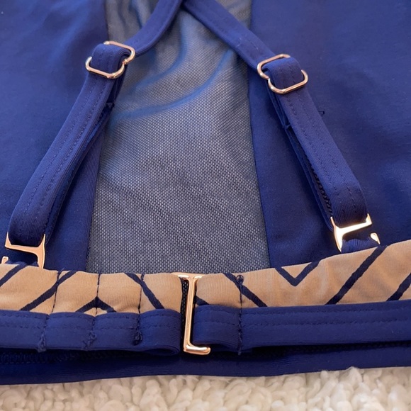 KikiRio Halter Perk-A-Boo Bikini Top Blue and Tan  Small or Large - Picture 6 of 8